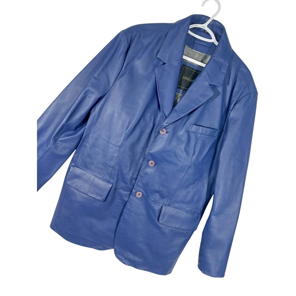 NWOT! EXCELLED! STUNNING ROYAL BLUE GENUINE LEATHER, 3 BUTTON DRESS JACKET! LT